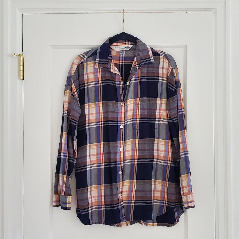 Old Navy Boyfriend Shirt Button Down Light Flannel Plaid, size S